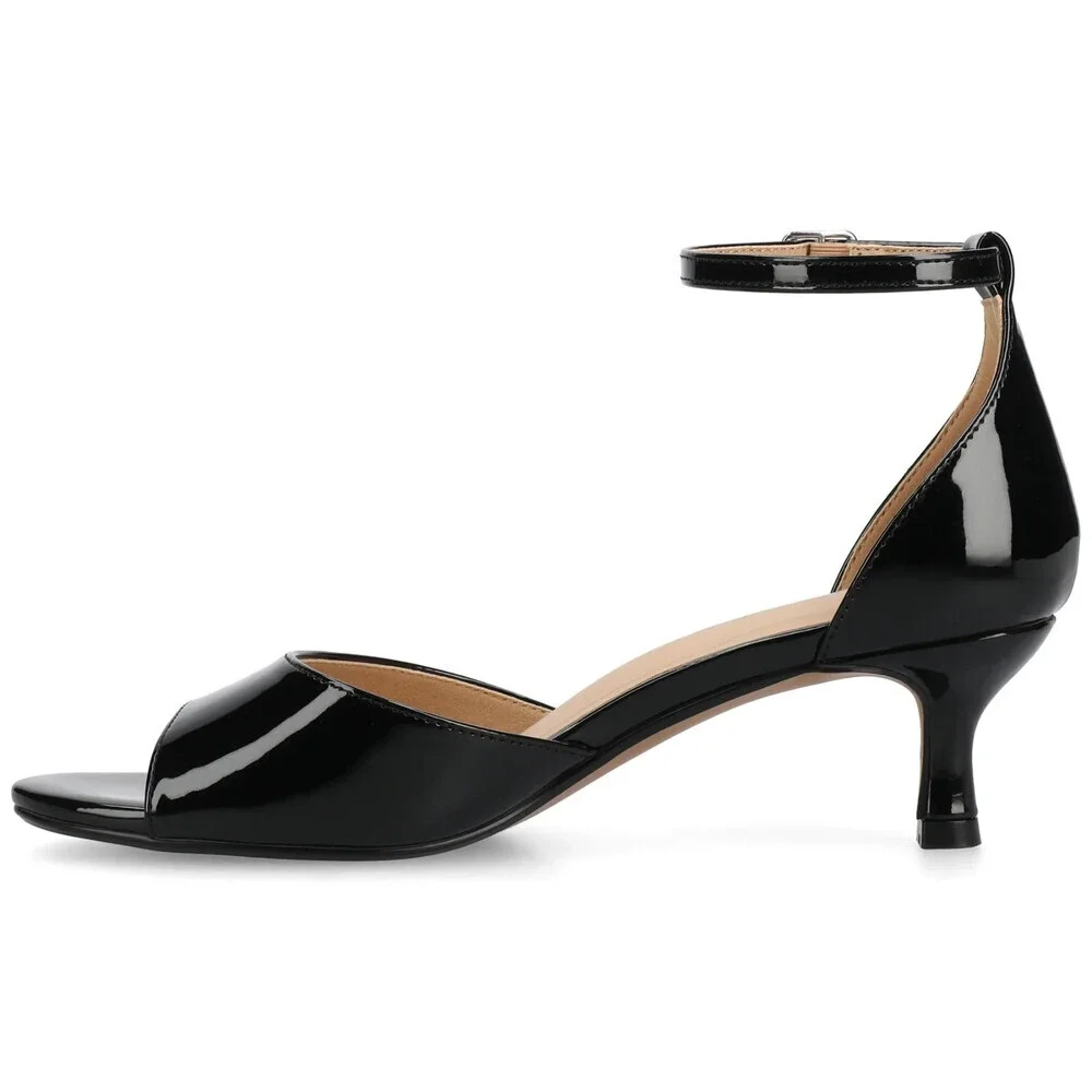 Journee Jezzie Slide Womens 8.5 Black Patent Leather Kitten Heel Sandals GAL1343
